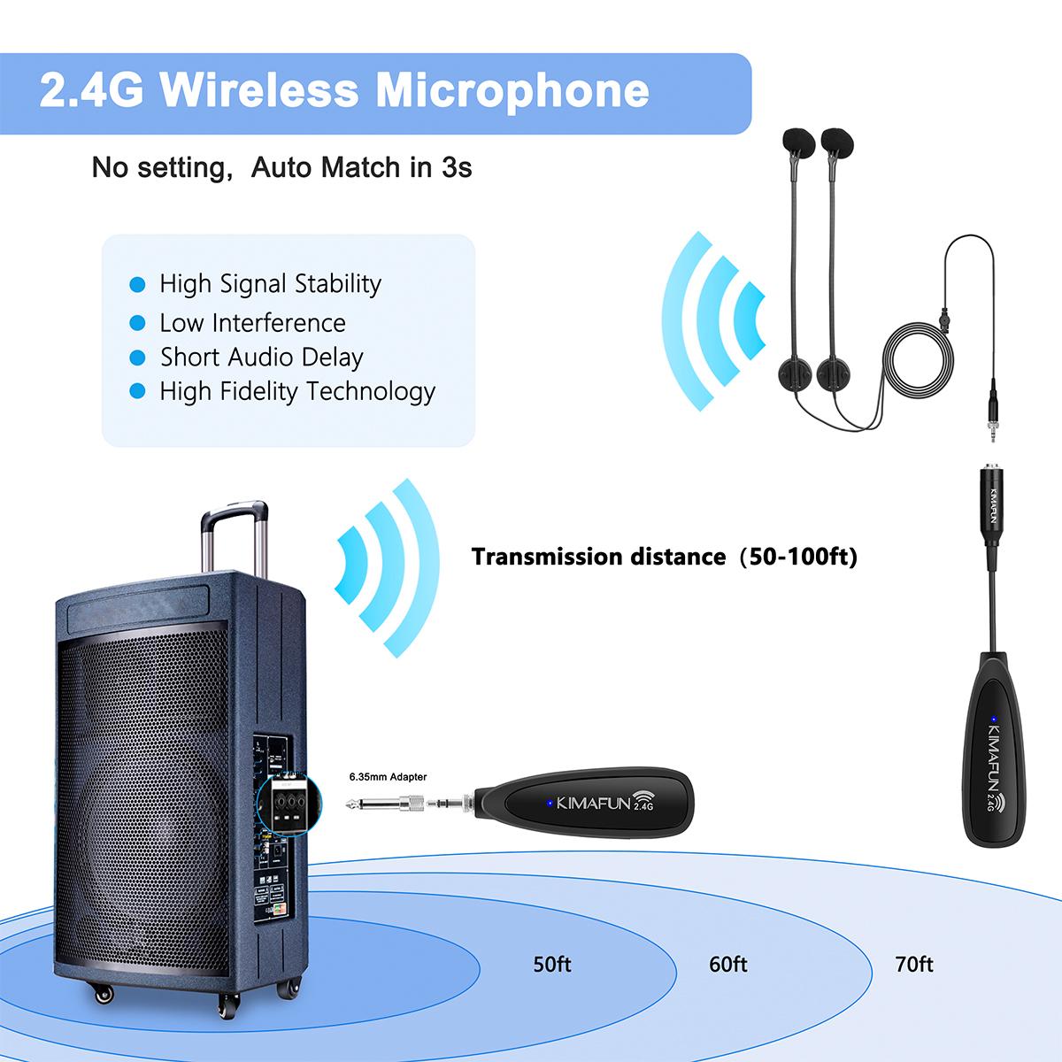 Kimafun Sistema de Micrófono Inalámbrico Profesional 2.4G para Acordeón - Imagen 6