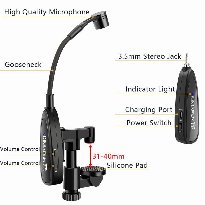 Kimafun Sistema Micrófono Inalámbrico Profesional 2.4G Violín - Imagen 2