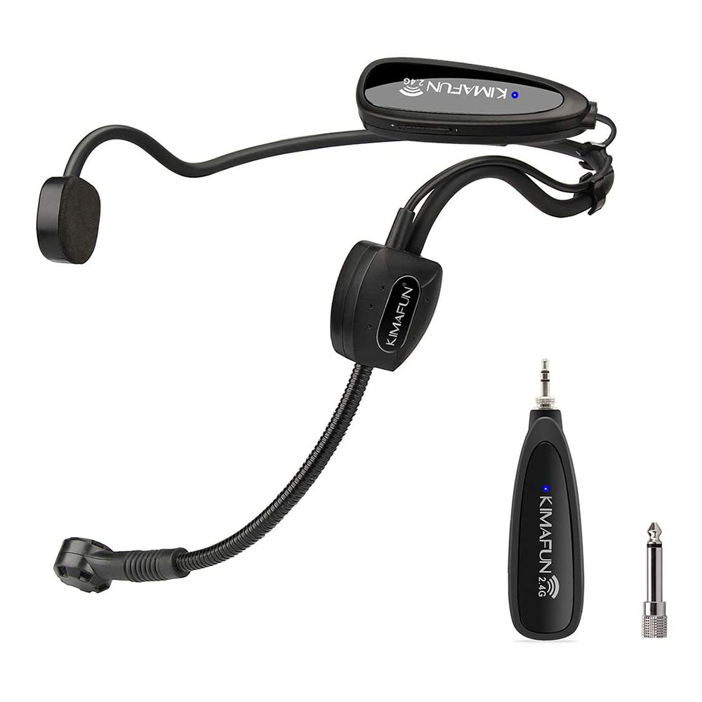 Kimafun Micrófono Inalámbrico de Diadema de 2.4 G con Transmisor y Receptor / Cantante / Espectáculos con Voz